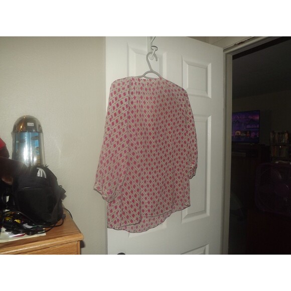 Ellie Kai Pure Silk Blouse Pink  Diamonds 3/4 Sleeve Womens 14 - Picture 2 of 4
